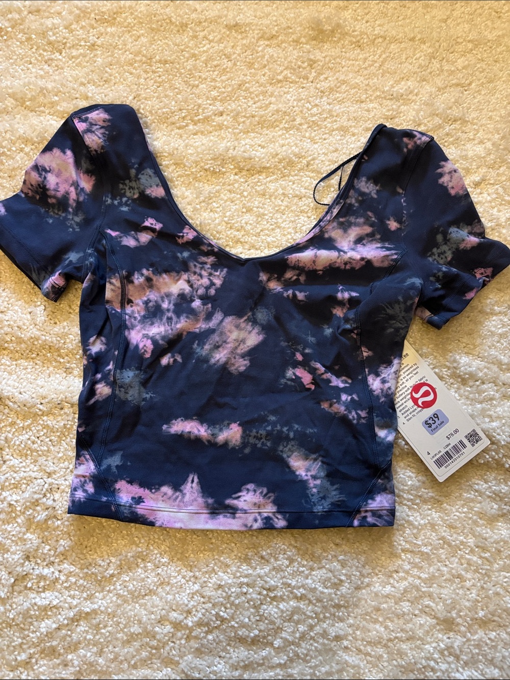 lululemon athletica Navy & Pink Tie-Dye Scoop Neck Crop Top